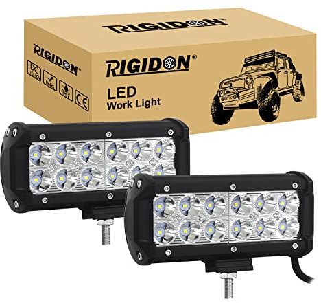 RIGIDON 2X 7 Pouces 18cm 36W Phare de Travail LED, 12V 24V Barre LED, Spot | étanche, 6000K blanc, projecteurs lumière spotlight, feux de travail, pour offroad voiture camions SUV ATV 4x4 tracteur
