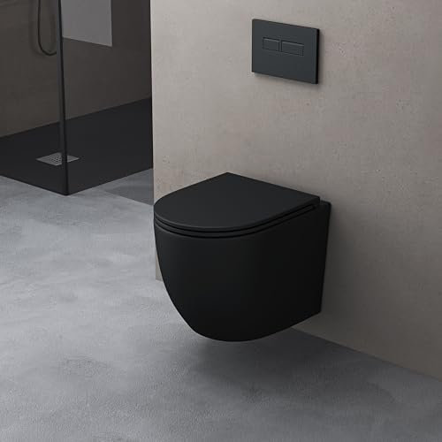doporro WC Suspendu Noir Mat Cuvette Céramique Toilette Abattant Silencieux avec Frein de Chute Aix179