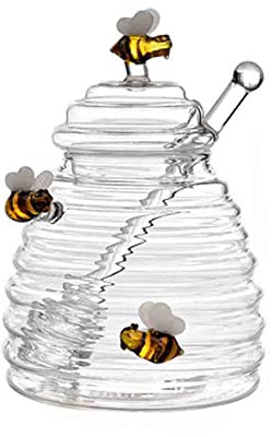 Uposao 300 ML Barattolo Di Miele in Vetro Da Vasetto Di Miele Set Con Mestolo E Coperchio Barattoli Di Vetro Creativi Per Conservare E Distribuire Miele E Sciroppo Per Cucina Domestica