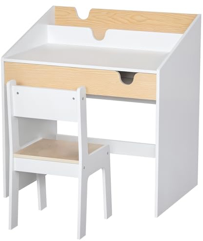 HOMCOM Kids Desk and Chair Set with Storage Pull-Out Drawer for 3-6 Years