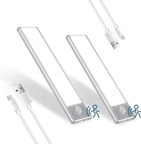 CANMEIJIA Schranklicht mit Bewegungsmelder 6500K 24cm Schrankbeleuchtung Schrankleuchte 1200 mAh USB Kleiderschrank Beleuchtung Wiederaufladbar für Kleiderschrank, Treppe, Kofferraum
