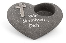 Novaliv Decorazione per tomba a forma di cuore, antracite con croce scritta Wir vermissen Dich Dich Dich, decorazione per tomba, resistente alle intemperie, pietra commemorativa