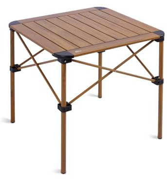 iClimb Lightweight Stable Alu. Folding Square Table Roll Up Top with Carry Bag for Camping Picnic Backyards BBQ Camp Kitchen (Nature, M)