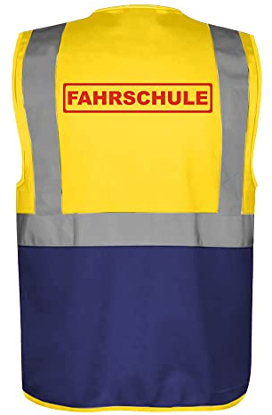 Fassbender-Druck WARNWESTEN - Sicherheitsweste GELB mit Taschen und Reißverschluss nach EN ISO 20471 zertifiziert - Warn Weste für FAHRSCHULE - Unisex mit hochwertigem Reflektorstreifen