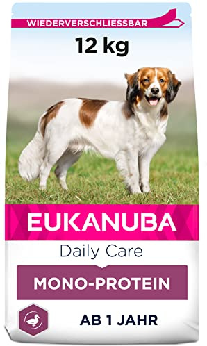 EUKANUBA Daily Care Alimento monoproteico per cani - cibo secco con solo anatra come proteina animale, ricetta a basso contenuto di allergeni, 12 kg