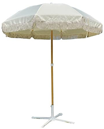LBONG Sonnenschirm Strandschirm Mit Fransen Partyschirm, Dekoschirm tragbarer Leichter Tischschirm zum Sonnenschutz für Strand Terrasse Garten(175cm,Base Included)