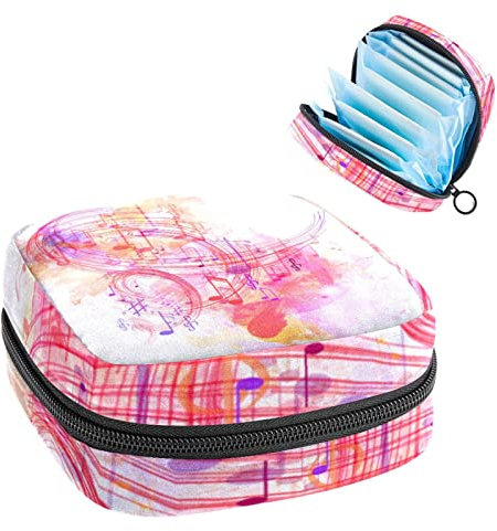 Pinke Musiknoten, Perioden-Tasche, tragbar, Tampon-Aufbewahrungstasche, Tampon-Halter für Geldbörse, femininer Produkt-Organizer, Mehrfarbig, 4.7x6.6x6.6 in/12x17x17 cm