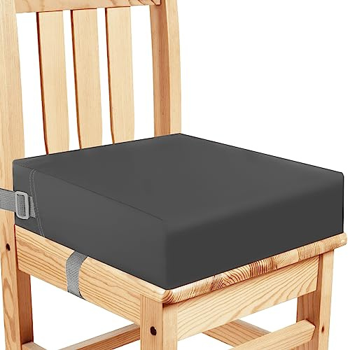 Sitzerhöhung Stuhl, Waschbar Zerlegbar Tragbare Sitzerhöhung Kleinkinder Esszimmerstuhl ErhöHen Pad Esszimmer Boostersitze mit 2 Sicherheitsschnalle Gurte Kindersitzkissen (Dunkler Grau)