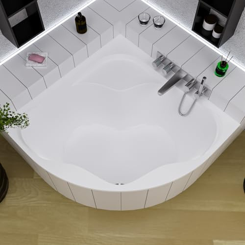 ECOLAM Baignoire d'angle acrylique symétrique SELMA 150 x 150cm | pieds siphon et silicone | Belle forme | Aspect moderne | original produit | baignoire en acrylique blanc