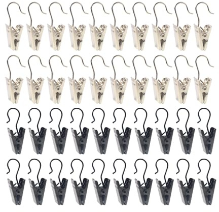 40 clips de cortina de acero inoxidable con ganchos, ganchos de metal para colgar, ganchos de cortina resistentes, clips para colgar fotos, decoración del hogar, exhibición de manualidades (negro +
