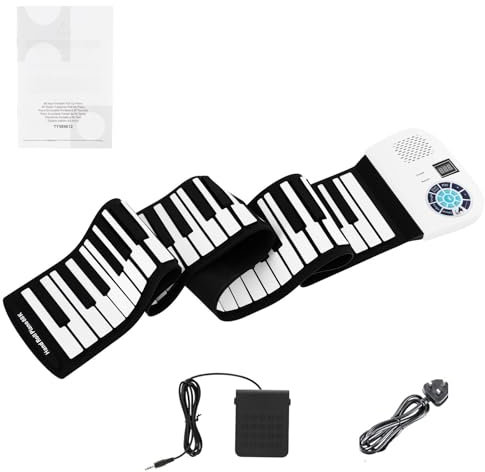 Maxmass 88-Key Roll up Piano, Portable Hand Roll Electric Piano Keyboard with Power Adaptor, Bluetooth MIDI Function, Sustain Pedal, Foldable Digital Music Piano for Kids Adults Beginners (White)