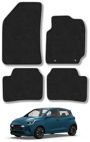 Hyundai i10 (2020+) Car Mats Accessories Tailored Fit Carpet Floor Mats Non Slip Grey Trim Accessory Compatible Front Rear Set Anti Slip Full Coverage Granulated Backing Hand-Finished Clips