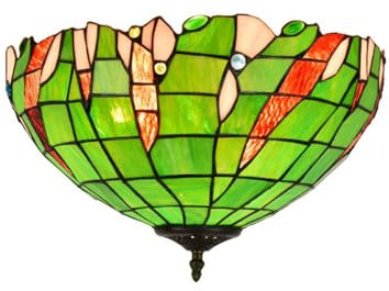 Tiffany Küchenlampen Deckenleuchte Glas grüner Retro Schlafzimmer Deckenlamp Ø40CM Loft Vintage Beleuchtung E27 Gang Beleuchtet Corridor für Esszimmer Korridor Balkon Badezimmer Wohnzimmer Cafe Bar