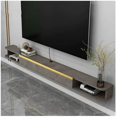 TV-Schrank Wandmontierter schwebender TV-Ständer, modernes schwebendes Unter-TV-Regal mit herunterklappbarer Tür und offenem Ablagefach, Entertainment-Center-Konsolenschrank mit Stauraum for Wohnzimme