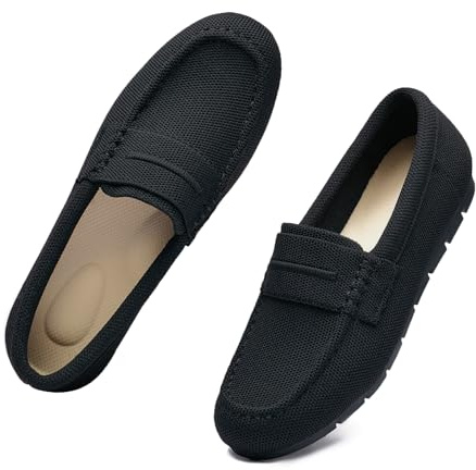 Vespiero Loafers for Women Comfortable Slip on Work Flats Shoes Womens Dressy Casual Walking Shoes Black Knit Fabric Size 8