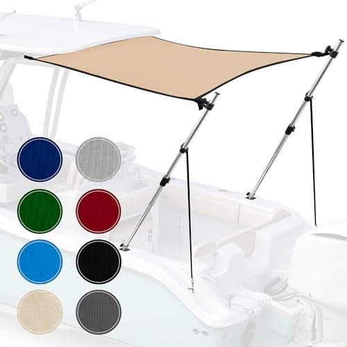 Universal T-Top Shade Extension for Bimini Tops for Boats, Sun Shade Boat Canopy, Adjustable Telescopic Poles, Stainless Steel, Marine 900D Fadeproof Boat Cover, 114 L x 102 W, Sand