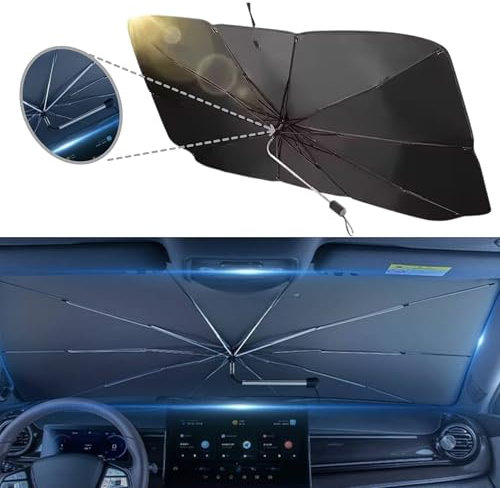 YNP Ombrello Parasole Auto Parabrezza Interno Anteriore - Modello 2024 con Manico pieghevole - Accessori Auto Protezione Raggi UV - parasole per auto 135x70 CM