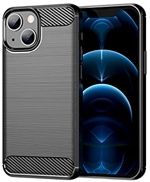 owlhold Funda para iPhone 13 Mini, Texturas cepilladas y de Fibra Carbono Carcasa, Ultrafina TPU Suave Militar Protector Capa Antigolpes, Anti-Raspaduras, Antideslizante Case, Negro