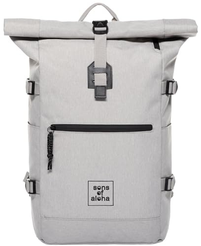 SONS OF ALOHA Rucksack KANE Roll-Top Kurierrucksack XL groß - PET recycelt, wasserabweisend - Wander-Rucksack Laptop-Fach 15 Zoll white-sand