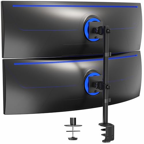 VIVO Dual Vertically Stacked Ultra-Wide Monitor Desk Mount, Heavy Duty Adjustable Stand for 2 Ultrawides, Fits up to 49 inch screens, Black, STAND-V202R