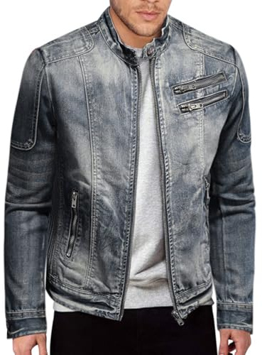 Oanviso Giacca di Jeans Uomo Giubbotto Casual Denim Giubbino Slim Fit Jacket Retro Moda Giacca Moto Trucker Giacca di Jeans con Cerniera Giacche Denim Outwear Vintage A 01 XS