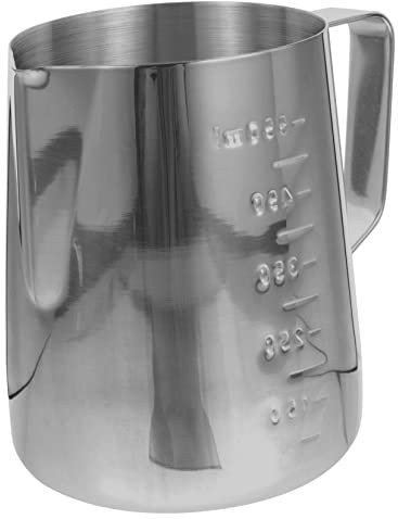 Amosfun Milchaufschäumer Aufschäumer für Kaffee Latte-Art- Milchdampfbecher cappuccinotassen capuccinomaschinen milk jug ergonomischer Aufschäumkrug Aufschäumer für den Haushalt Silver