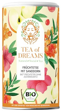 Té de frutas suelto, orgánico, con espino cerval de mar, trozos de manzana, flores de hibisco, cáscaras de rosa mosqueta, 60 g