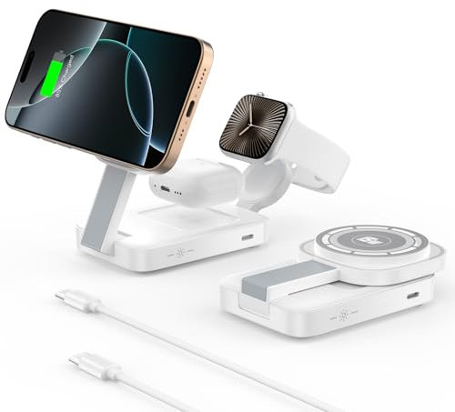 COCIVIVRE 3 in 1 Wireless Charger for MagSafe,Foldable Charging Station with Light Compatible with iPhone 17/17 Pro Max/16/15/14/13/12/11,Apple Watch 11/10/Ultra 2/9/8/7/6/SE,Air Pods Pro/4/3/2(White)