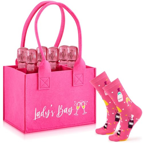 Jadive Prosecco Damen Handtasche Filztasche für 6 Flaschen, Lady's Bag | Filz Flaschenträger, für 6 Prosecco Flaschen, Prosecco Tasche Socken, Lustige Geschenke für Frauen, Einkaufstasche
