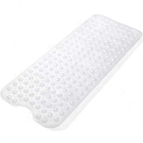 Non-Slip Shower Bath Mat, 100x40cm Long Anti Mould & Mildew Shower Mat, Powerful Suction Cups Grips, BPA, Latex Free, Resistant, Safe, Durable & Comfortable for Bathroom Tubs- Clear (CLEAR)