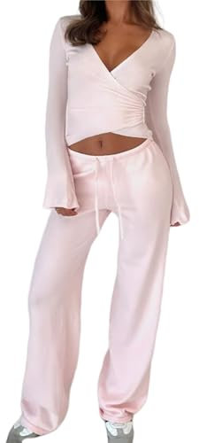 MEIION aurora hikari aurorahikari Pilates Princess Set Zweiteiliges Damen-Set – Langärmeliges bauchfreies Oberteil, Trainingsanzüge für Herbst, modisches Outfit zum Ausgehen oder Freizeit