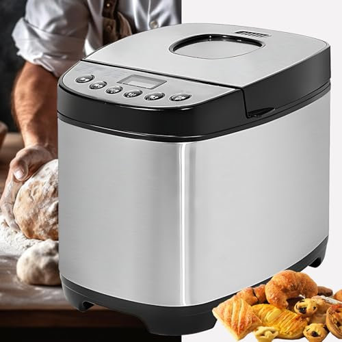 伟 祥 Electric Bread Maker, Compact Multi-Functional Bread Machine, 12-in-1 Programmable, 3 Loaf Sizes, 13H Reserve & 1H Keep Warm, Stainless Steel Breadmaker for Home