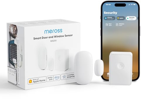 Meross Capteur Intelligent de Porte et fenêtre (concentrateur Inclus), Mini capteur de Contact WiFi pour la sécurité et l'automatisation de la Maison, alertes instantanées, Compatible avec Apple