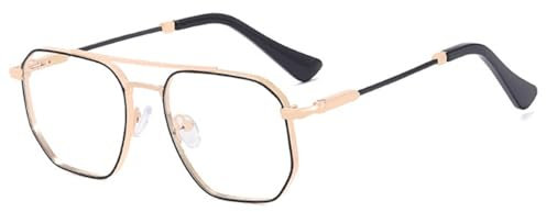 DENUVI Blaulichtfilter Herrenbrille Doppelsteg Metall Brillengestell,Schwarz golden klar