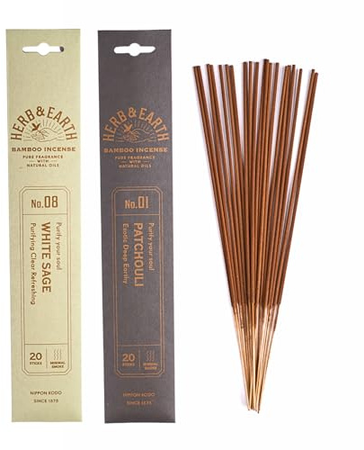 Nippon Kodo Herb & Earth Japanische Premium Räucherstäbchen 2er Set | Natürliche Zutaten, intensiver Duft | 40 Sticks (Weißer Salbei, Patchouli)