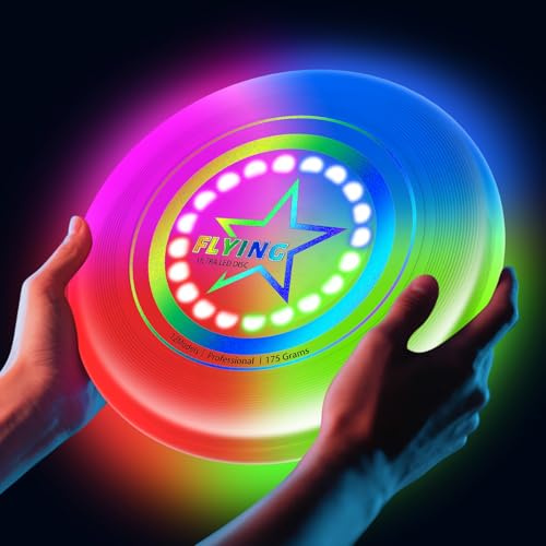 Dilabnda Ultraheller Flying Disc, Leuchtende Flugscheibe – 12 Intelligente Lichtprogramme, Wiederaufladbar & Stoßfest (Ideal für Nachtspiele, Gartenpartys, Kindergeburtstag 6+) 175g