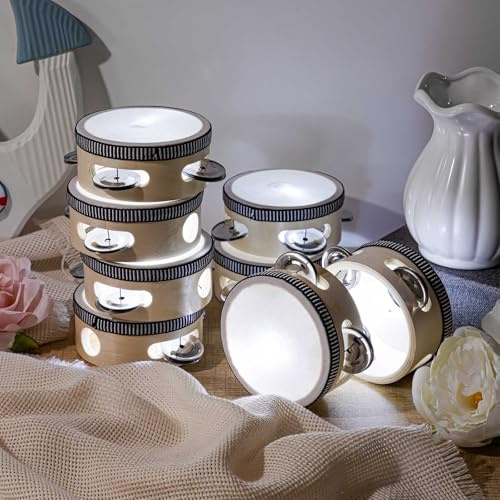 Lukmaa 12 Stück LED-Tamburine für Erwachsene, 10,2 cm, Musik-Trommel, Holz, Metallschellen, pädagogische Trommel, Mini-Percussion-Geschenk, leuchtet im Dunkeln, Instrument für Hochzeit, Kirche