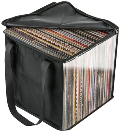 Förvaringsväska För LP-skivor, Förvaringslåda För Vinylskivor, Hopfällbar Dammtät Förvaringsväska För LP-skivor Med Lockhandtag, Rymmer 50 Vinylalbum, Dekorativ Flyttlåda För Skivor