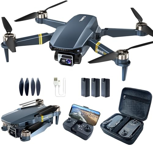 Drone avec camera 4K HD pour débutants - Portée 800 mètres, 60+ min de vol, Moteur brushless, Auto Hover, Auto Follow, WiFi FPV, pliable (3 batteries)