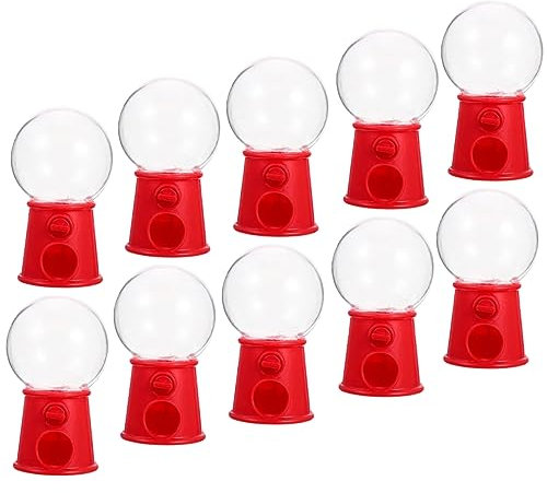 SOLUSTRE 10Pcs Mini Gumball Machine Candy Dispenser Bright Red for Promotes Hand Eye Coordination Reusable Sweet Treat Vending Machine for