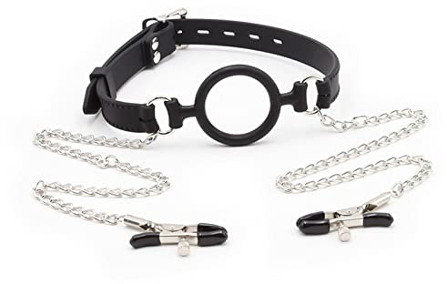 BFLaiCai Mordaza Bucal Con Junta Tórica Con Abrazaderas Para Pezones Sexo Para Pezones SM Anillo Mordaza Bondage Abrazaderas Para Pezones Clip Para Pezones Cadena Esclavo Restricciones