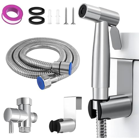 Bidet Handbrause Set Edelstahl - Mit Toiletten Sprühkopf & G1/2 Ventil, Verstellbare Spritzpistole für Toilette, Garten, Balkon - 3/8-Zoll-Adapter Benötigt