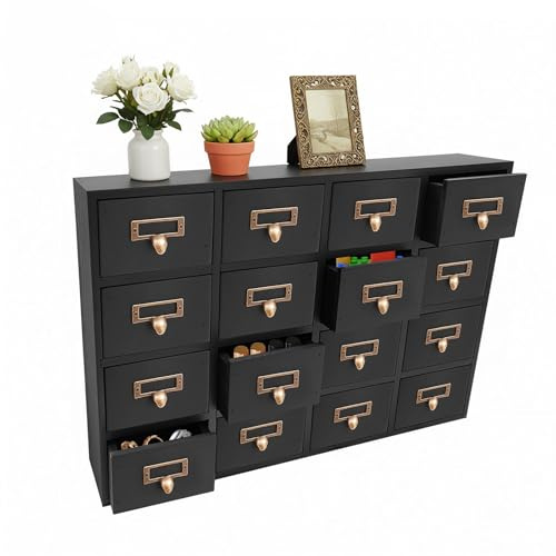 ARPITUYN Apothecary Cabinet with Drawers, 16 Drawers Card Catalog Cabinet Tabletop Wooden Apothecary Drawers, Vintage Apothecary Seed Chest Storage Box Organizer