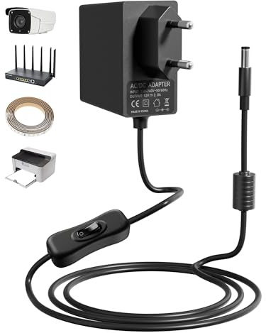 RENGOGA 12V 2A Fuente de Alimentación Universal,AC 100-240V Adaptador Cargador de Pared,con Enchufe DC 5.5 x 2.1 mm,para LED Strips, Cámaras CCTV, Altavoz BT, enrutador,Tira de Luces Led