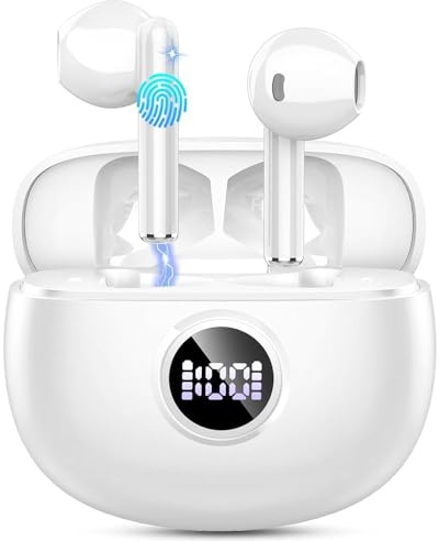 Ecouteurs Bluetooth sans Fil, Écouteurs Bluetooth 5.3 avec HiFi Stéréo Basses Casque, 40H Récréation, 4 ENC Réduction de Bruit Mic, Oreillette Bluetooth Sport IP7 Étanche, Écran LED, pour iOS Android