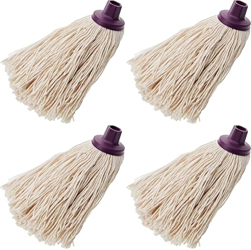 Mery | Fregona de Algodón | Fregona Absorbente | Cabezal Extragrande | Rosca Universal | Resistente | Crudo | Medidas: 22 cm (Paquete de 4)