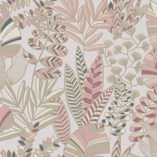 Profhome Papier peint Rétro 390954-GU Papier peint intissé (TNT) rose or vert-olive violet-pastel 0,53 m x 10,05 m / 5,33 m2