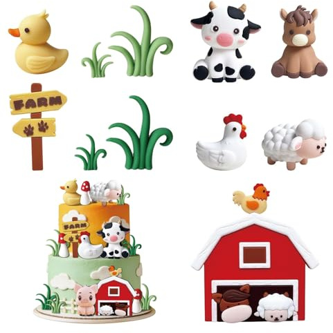 11Pcs Animal Cake Toppers, Farm Animal Cake Decorations, Jungle Animals Figures for Farm Theme Birthday Parties, Cake Topper Set for Baby Showers and DIY Party Decorations
