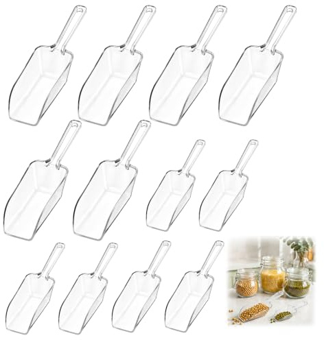 12 PCS Clear Plastic Acrylic Kitchen Scoops, Multipurpose Ice Scoop | Plastic Scoops for Candy Multipurpose Use, Reusable & Easy to Clean, Cafes & Restaurants, Candy Buffet