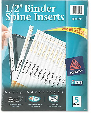 Binder Spine Inserts, 0.5 Spine Width, 16 Inserts/Sheet, 5 Sheets/Pack